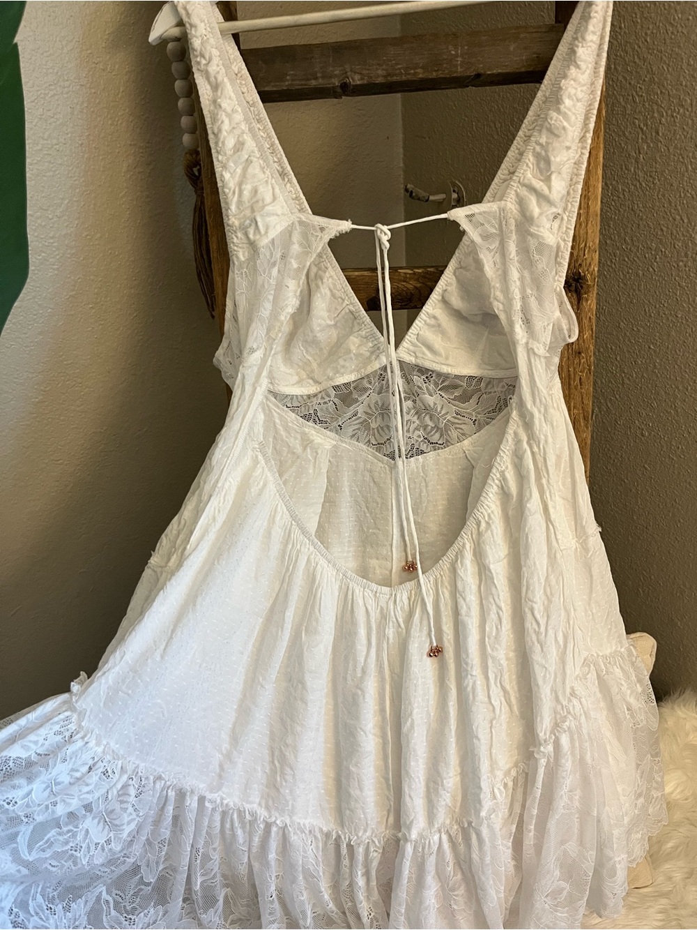 Free People White Lace V-Neck Mini Dress - Picture 7 of 9